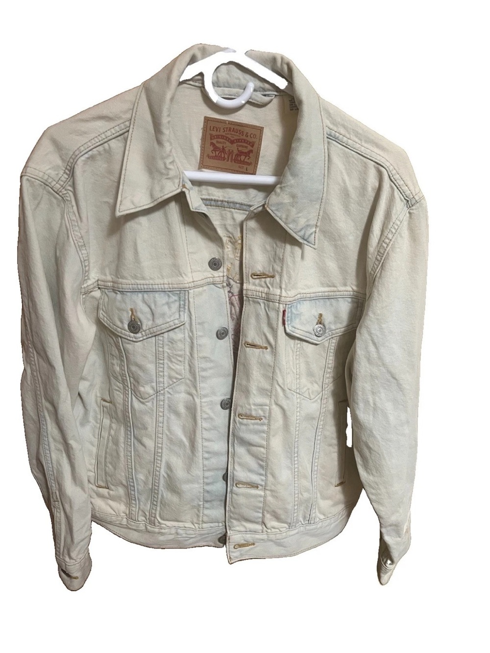 Levi's Ex-Boyfriend Trucker Jacket L Blue Floral Embroidered Back 29944-0139